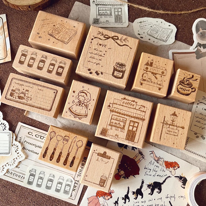 Rubber Stamp Blank - Timbro in Legno Vintage Tema Caffè